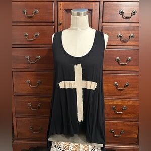 Forever 21 Black Tank Top with White Cross
